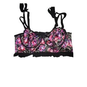 Torrid X Betsey Johnson Floral Print Black Pink Ruffled Longline Bra Size 2 D
